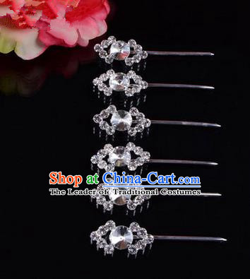 Chinese Ancient Peking Opera Head Accessories Diva White Crystal Hairpins Rhombus Step Shake, Traditional Chinese Beijing Opera Princess Hua Tan Hair Clasp Head-ornaments