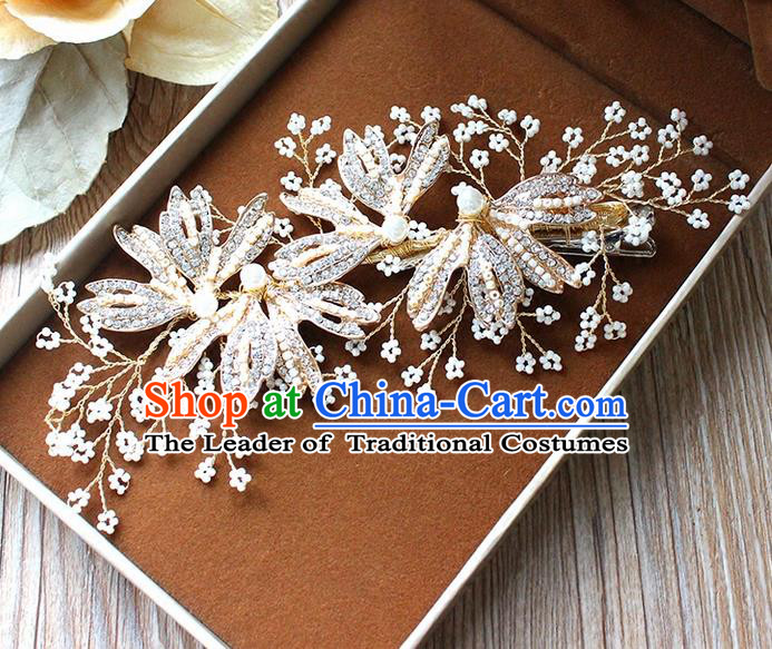 Top Grade Handmade Wedding Bride Hair Accessories Beads Hair Clasp, Traditional Princess Wedding Pearl Hair Stick Headwear for Women