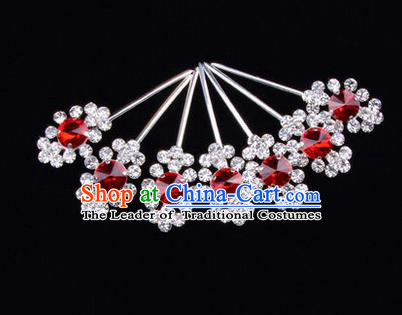 Chinese Ancient Peking Opera Head Accessories Diva Red Crystal Hairpins Step Shake, Traditional Chinese Beijing Opera Princess Hua Tan Hair Clasp Head-ornaments