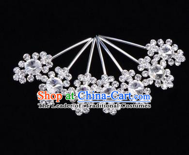 Chinese Ancient Peking Opera Head Accessories Diva White Crystal Hairpins Step Shake, Traditional Chinese Beijing Opera Princess Hua Tan Hair Clasp Head-ornaments