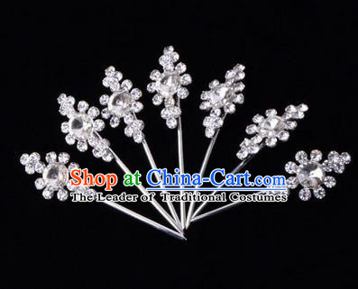 Chinese Ancient Peking Opera Head Accessories Diva White Crystal Hairpins, Traditional Chinese Beijing Opera Princess Hua Tan Hair Clasp Head-ornaments