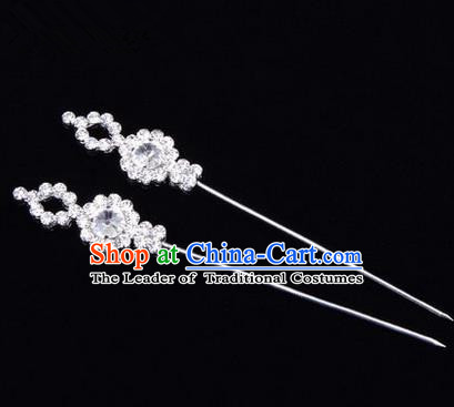 Chinese Ancient Peking Opera Head Accessories Diva White Crystal Hairpins, Traditional Chinese Beijing Opera Princess Hua Tan Hair Clasp Head-ornaments GuDuo Needle