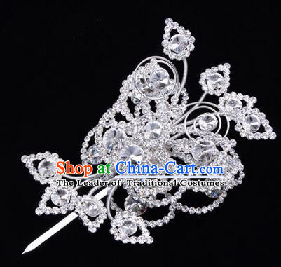 Chinese Ancient Peking Opera Head Accessories Diva Crystal White Poppyhead Hairpins, Traditional Chinese Beijing Opera Princess Hua Tan Hair Clasp Head-ornaments