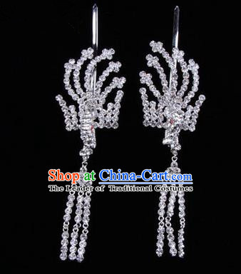 Chinese Ancient Peking Opera Head Accessories Diva Crystal White Tassel Hairpins, Traditional Chinese Beijing Opera Princess Hua Tan Hair Clasp Head-ornaments