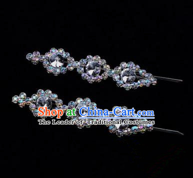 Chinese Ancient Peking Opera Head Accessories Diva White Beads Crystal Hairpins, Traditional Chinese Beijing Opera Princess Hua Tan Hair Clasp Head-ornaments