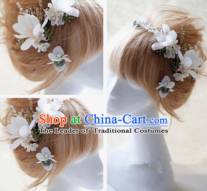 Top Grade Handmade Wedding Bride Hair Accessories White Flowers Hair Claws, Traditional Princess Baroque Hairpin Headpiece for Women