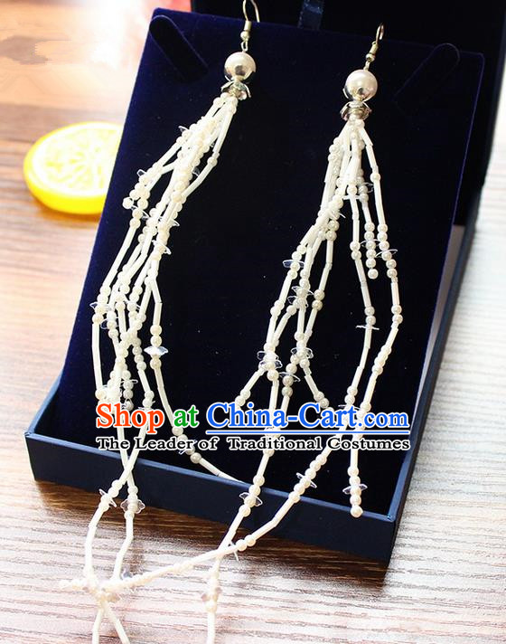 Top Grade Handmade China Wedding Bride Accessories Long Earrings, Traditional Princess Wedding Tassel Earbob Jewelry for Women