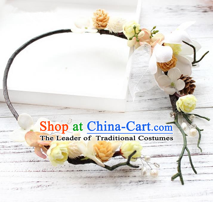 Top Grade Handmade Wedding Bride Hair Accessories White Flower Hair Clasp, Traditional Princess Baroque Headband Headpiece for Women