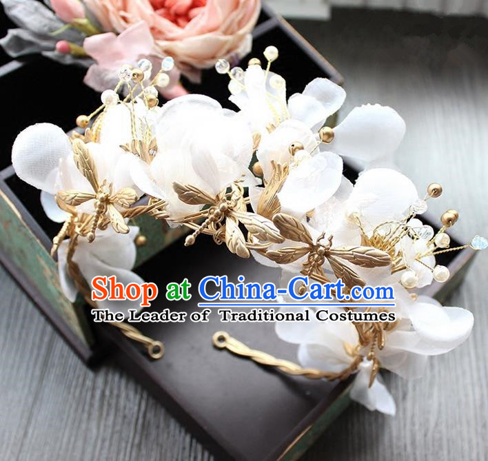 Top Grade Handmade Wedding Bride Hair Accessories Silk Flowers Hair Clasp, Traditional Princess Baroque Hair Stick Headpiece for Women