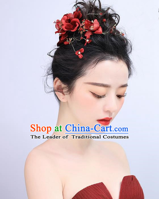 Top Grade Handmade Wedding Bride Hair Accessories Red Hairpins, Traditional Princess Baroque Hair Claws Headpiece for Women