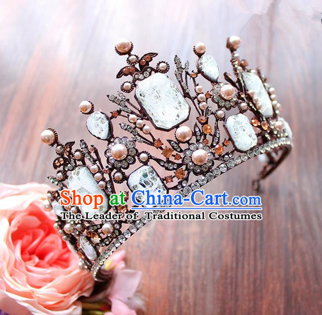 Top Grade Handmade Wedding Hair Accessories Bride Luxury Queen Crown, Traditional Baroque Crystal Royal Crown Wedding Headwear for Women