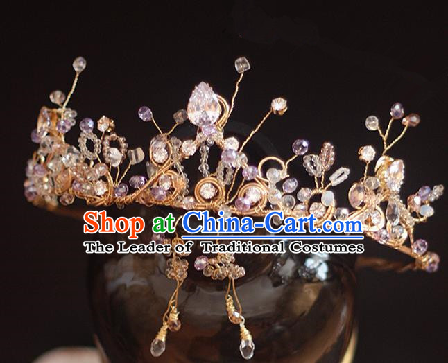 Top Grade Handmade Wedding Hair Accessories Bride Zircon Crown and Earrings, Traditional Baroque Princess Crystal Royal Crown Wedding Headwear for Women