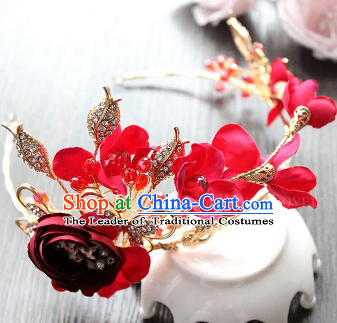 Top Grade Handmade Wedding Bride Hair Accessories Red Hair Clasp, Traditional Princess Baroque Headband Headpiece for Women