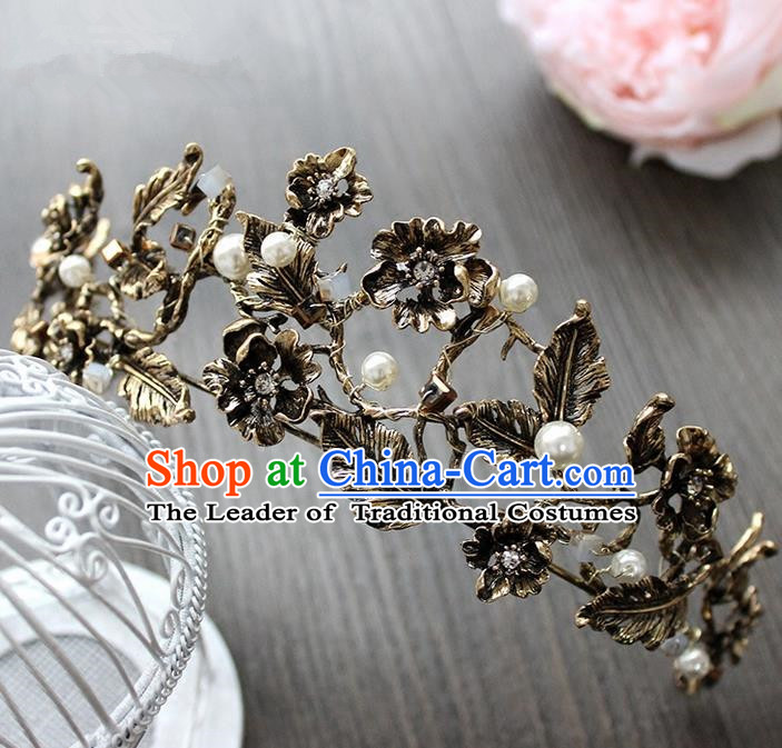 Top Grade Handmade Wedding Hair Accessories Bride Vintage Black Crown, Traditional Gothic Princess Crystal Royal Crown Wedding Headwear for Women