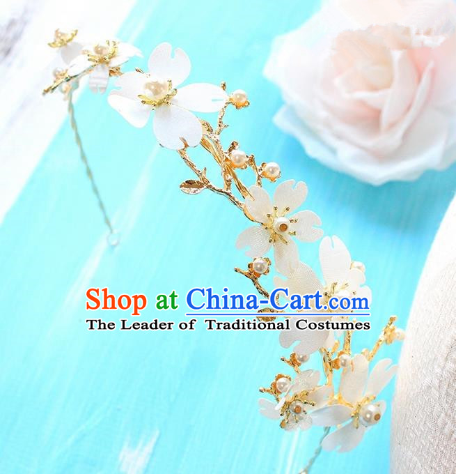 Top Grade Handmade Wedding Bride Hair Accessories Pearl Flowers Headband Hair Clasp, Traditional Princess Baroque Hair Stick Headpiece for Women