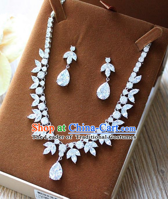 Top Grade Handmade China Wedding Bride Accessories Zircon Necklace and Earrings, Traditional Princess Crystal Wedding Eardrop Jewelry for Women