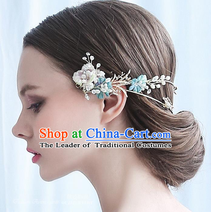 Top Grade Handmade Wedding Bride Hair Accessories Blue Hair Clasp, Traditional Baroque Princess Hair Clip Headpiece for Women