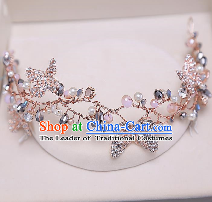 Top Grade Handmade Wedding Bride Hair Accessories Crystal Butterfly Hair Clasp, Traditional Princess Baroque Hair Clip Headband Headpiece for Women