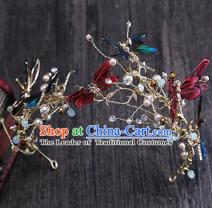 Top Grade Handmade Wedding Bride Hair Accessories Princess Flowers Hair Crown, Traditional Baroque Hair Clasp Headband Headpiece for Women