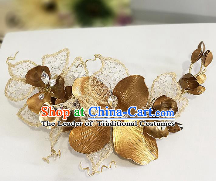 Top Grade Handmade Wedding Bride Hair Accessories Golden Hair Claw, Traditional Baroque Princess Hair Clasp Headpiece for Women