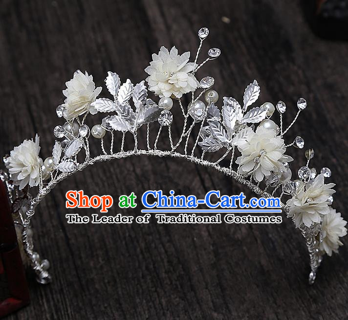 Top Grade Handmade Wedding Hair Accessories Bride Princess Flowers Hair Clasp, Traditional Baroque Queen Retro Royal Crown Wedding Headwear for Women