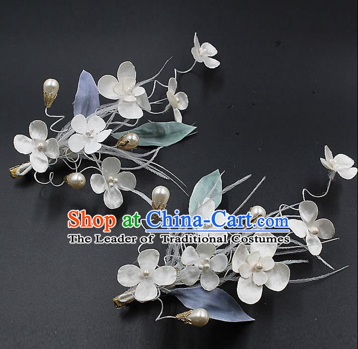 Top Grade Handmade Wedding Hair Accessories Bride Flower Hair Stick, Traditional Baroque Princess Hair Clip Headband Headpiece for Women