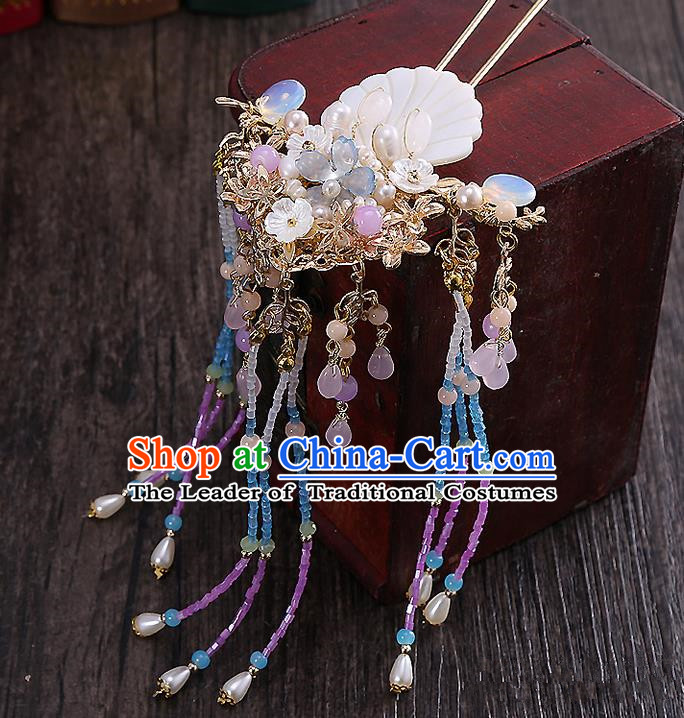 Top Grade Chinese Handmade Wedding Hair Accessories Hairpins, Traditional China Xiuhe Suit Bride Tassel Step Shake Headdress for Women