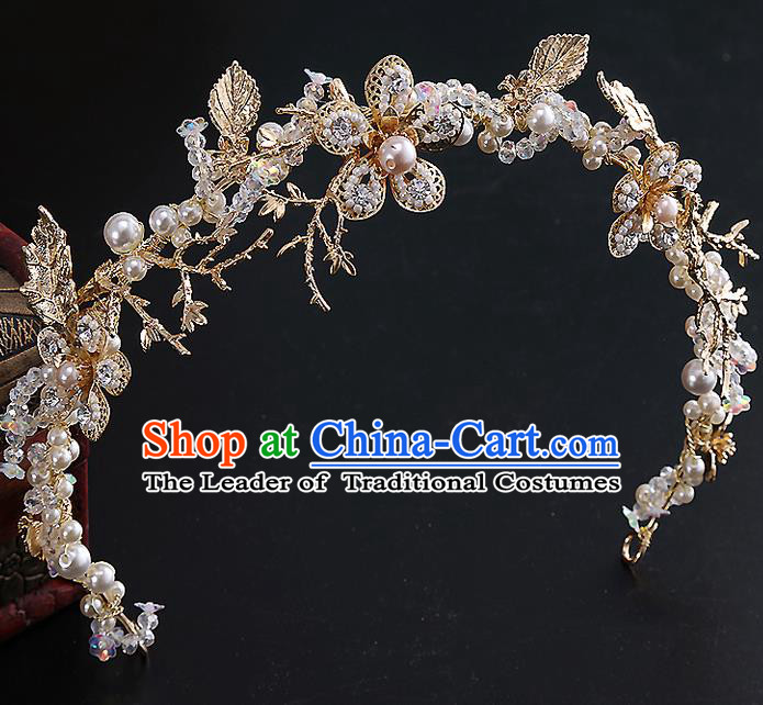 Top Grade Handmade Wedding Hair Accessories Bride Crystal Hair Clasp, Traditional Baroque Princess Pearl Headband Hair Clip Headpiece for Women