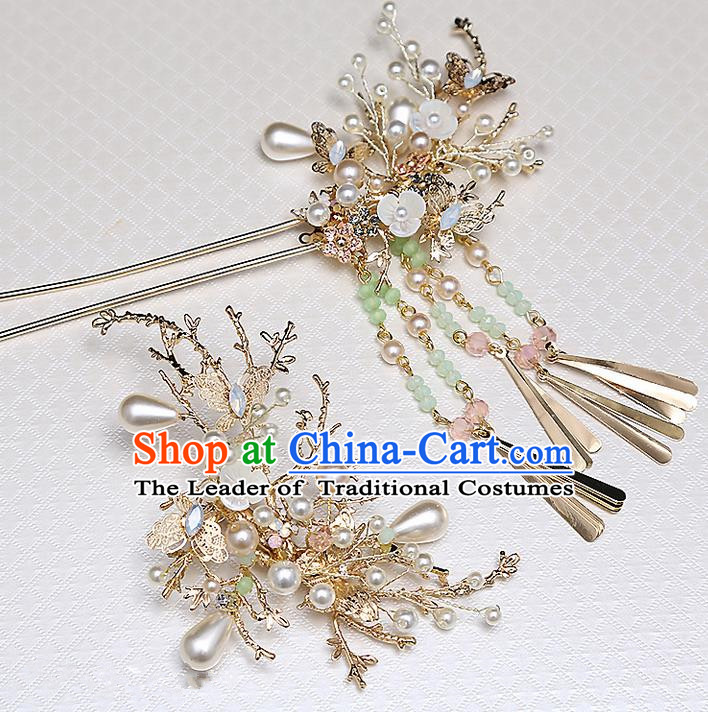 Top Grade Chinese Handmade Wedding Hair Accessories, Traditional China Xiuhe Suit Bride Hairpins Hanfu Tassel Step Shake Headdress for Women