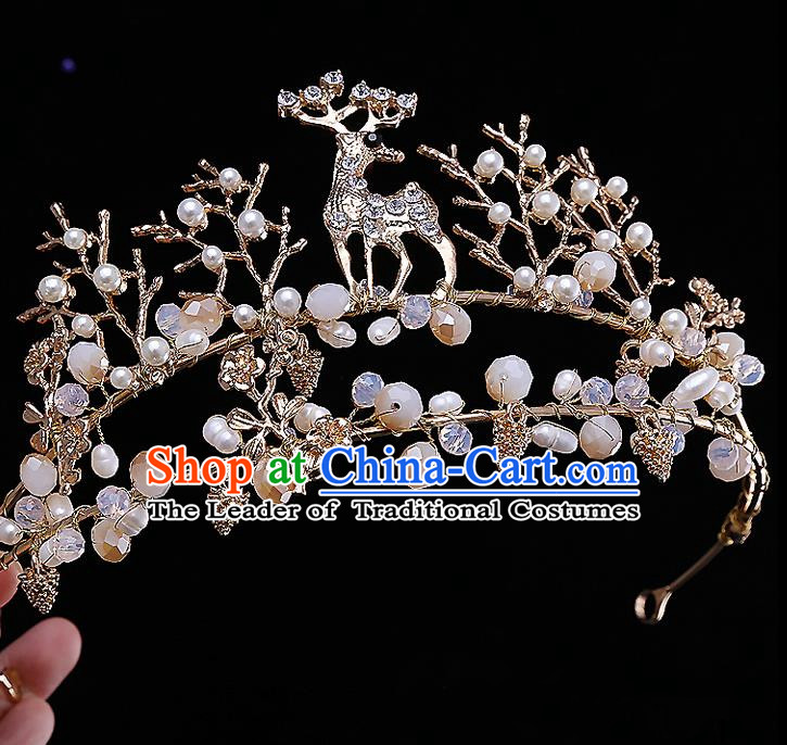 Top Grade Handmade Wedding Hair Accessories Bride Princess Deer Imperial Crown, Traditional Baroque Crystal Royal Crown Wedding Headwear for Women