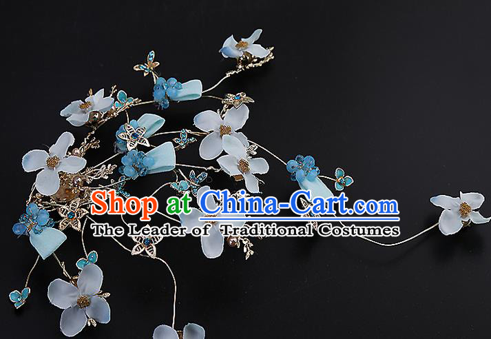 Top Grade Handmade Wedding Hair Accessories Bride Blue Hair Claw, Traditional Baroque Princess Hair Stick Headdress for Women