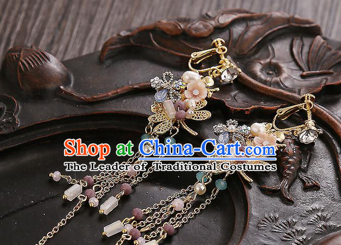 Top Grade Handmade China Wedding Bride Accessories Earrings, Traditional Princess Xiuhe Suit Wedding Long Tassel Eardrop Jewelry for Women