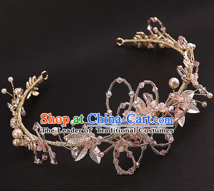 Top Grade Handmade Wedding Dragonfly Hair Accessories Bride Hair Clasp, Traditional Baroque Princess Pink Crystal Headband Hair Stick Headpiece for Women