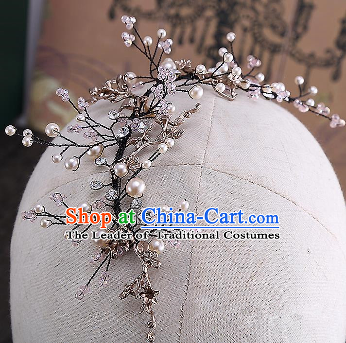 Top Grade Handmade Wedding Dragonfly Hair Accessories Bride Hair Clasp, Traditional Baroque Princess Pearl Headband Hair Stick Headpiece for Women