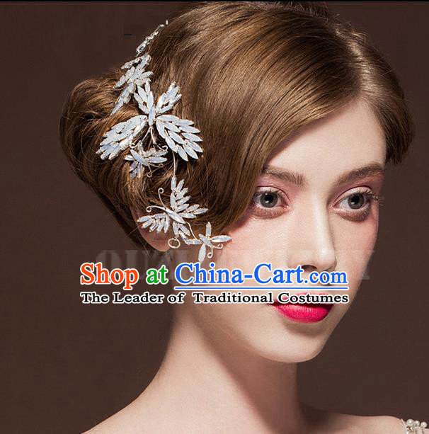 Top Grade Handmade Wedding Dragonfly Hair Accessories Bride Butterfly Hair Stick, Traditional Baroque Princess Hair Clasp Headband Headdress for Women