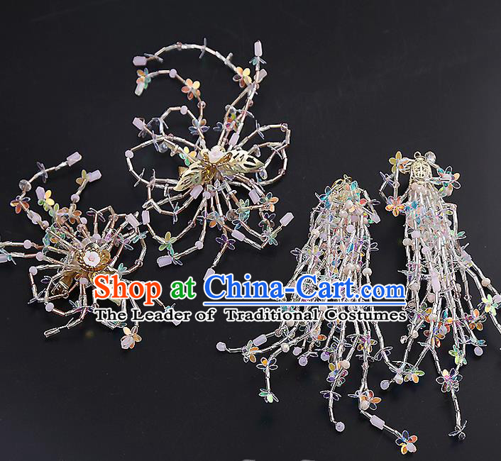 Top Grade Handmade Wedding Dragonfly Hair Accessories Bride Hair Stick and Earrings, Traditional Baroque Princess Hair Clasp Headband Headdress for Women