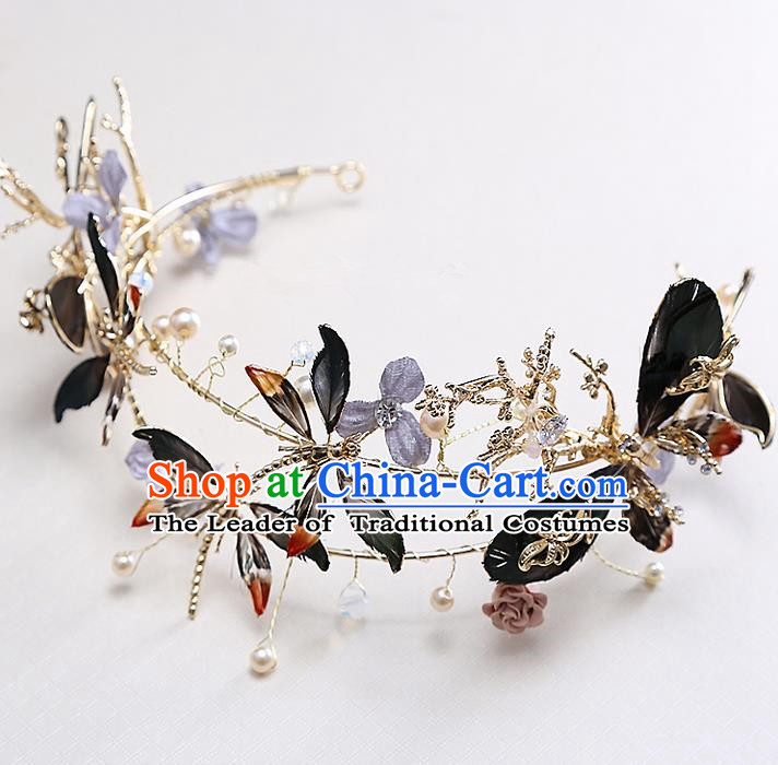 Top Grade Handmade Wedding Dragonfly Hair Accessories Bride Dragonfly Hair Clip, Traditional Baroque Princess Hair Clasp Headband Headdress for Women