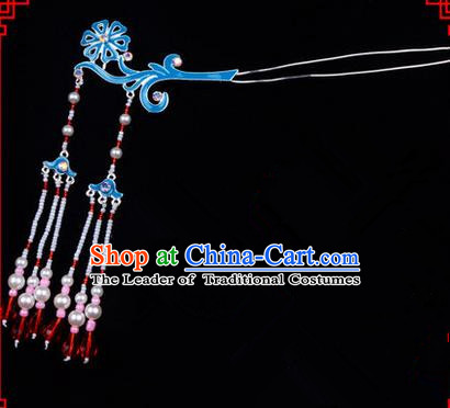 Chinese Ancient Peking Opera Head Accessories Diva Double Tassel Kingfisher Hairpins, Traditional Chinese Beijing Opera Princess Hua Tan Hair Clasp Head-ornaments