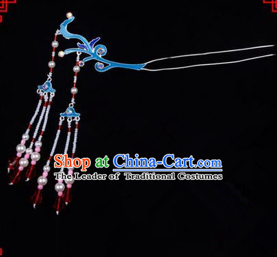 Chinese Ancient Peking Opera Head Accessories Diva Tassel Kingfisher Hairpins, Traditional Chinese Beijing Opera Princess Hua Tan Hair Clasp Head-ornaments