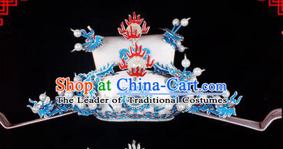 Traditional Chinese Ancient Peking Opera Accessories Prime Minister Hat, Traditional Chinese Beijing Opera Grand Councilor Headwear White Helmet Crown