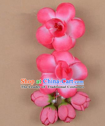 Chinese Ancient Peking Opera Hair Accessories Diva Temple Rosy Flowers Hairpins, Traditional Chinese Beijing Opera Princess Hua Tan Hair Clasp Head-ornaments