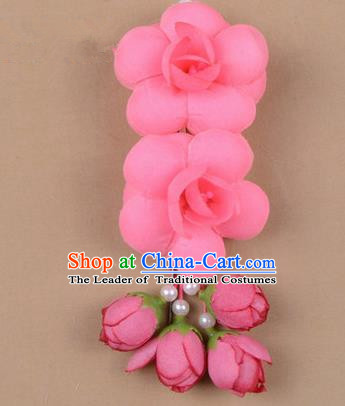 Chinese Ancient Peking Opera Hair Accessories Diva Temple Pink Flowers Hairpins, Traditional Chinese Beijing Opera Princess Hua Tan Hair Clasp Head-ornaments