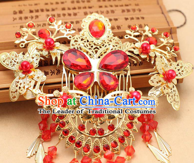 Top Grade Chinese Ancient Peking Opera Hair Accessories Diva Xiuhe Suit Wedding Hairpins Step Shake, Traditional Chinese Beijing Opera Hua Tan Hair Clasp Head-ornaments