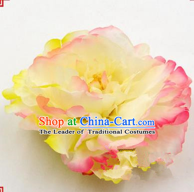 Top Grade Chinese Ancient Peking Opera Hair Accessories Diva Yellow Peony Hairpins, Traditional Chinese Beijing Opera Hua Tan Hair Clasp Head-ornaments