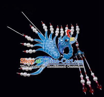 Top Grade Chinese Ancient Peking Opera Hair Accessories Diva Hairpins Phoenix Pearl Tassel Step Shake, Traditional Chinese Beijing Opera Hua Tan Hair Clasp Head-ornaments