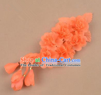 Top Grade Chinese Ancient Peking Opera Hair Accessories Diva Crystal Temple Orange Jasmine Flowers Hairpins, Traditional Chinese Beijing Opera Hua Tan Hair Clasp Head-ornaments