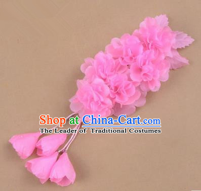 Top Grade Chinese Ancient Peking Opera Hair Accessories Diva Crystal Temple Pink Jasmine Flowers Hairpins, Traditional Chinese Beijing Opera Hua Tan Hair Clasp Head-ornaments