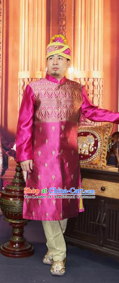 Traditional Traditional Thailand Male Clothing, Southeast Asia Thai Ancient Costumes Dai Nationality Purple Long Robe Dust Coat for Men