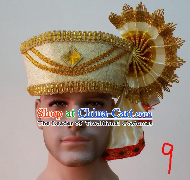 Traditional Traditional Thailand Accessories Crystal Hat, Southeast Asia Thai Dai Nationality Headwear for Men