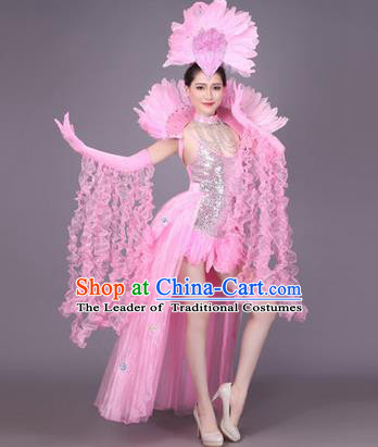 Traditional Chinese Modern Dance Performance Costume, China Opening Dance Samba Dance Clothing, Classical Dance Pink Dress for Women